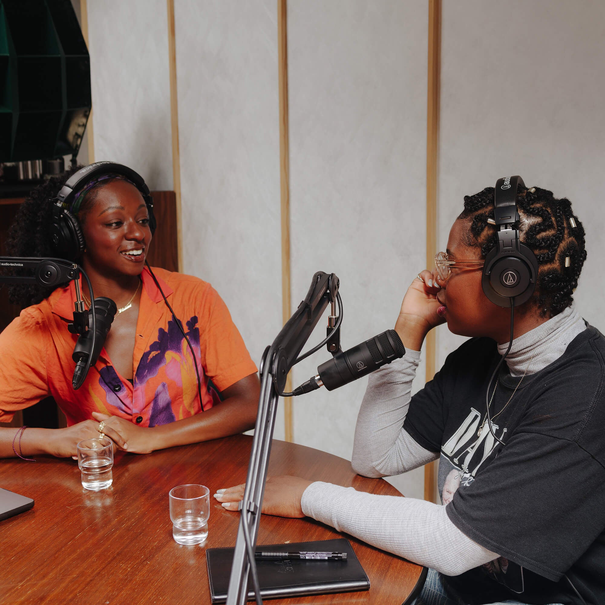 Audio-Technica ATH-M30x studio headphones, lifestyle in a podcast session