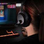 Beyerdynamic MMX 230 Wireless gaming headphones with padded ear cups and adjustable headband, black color.