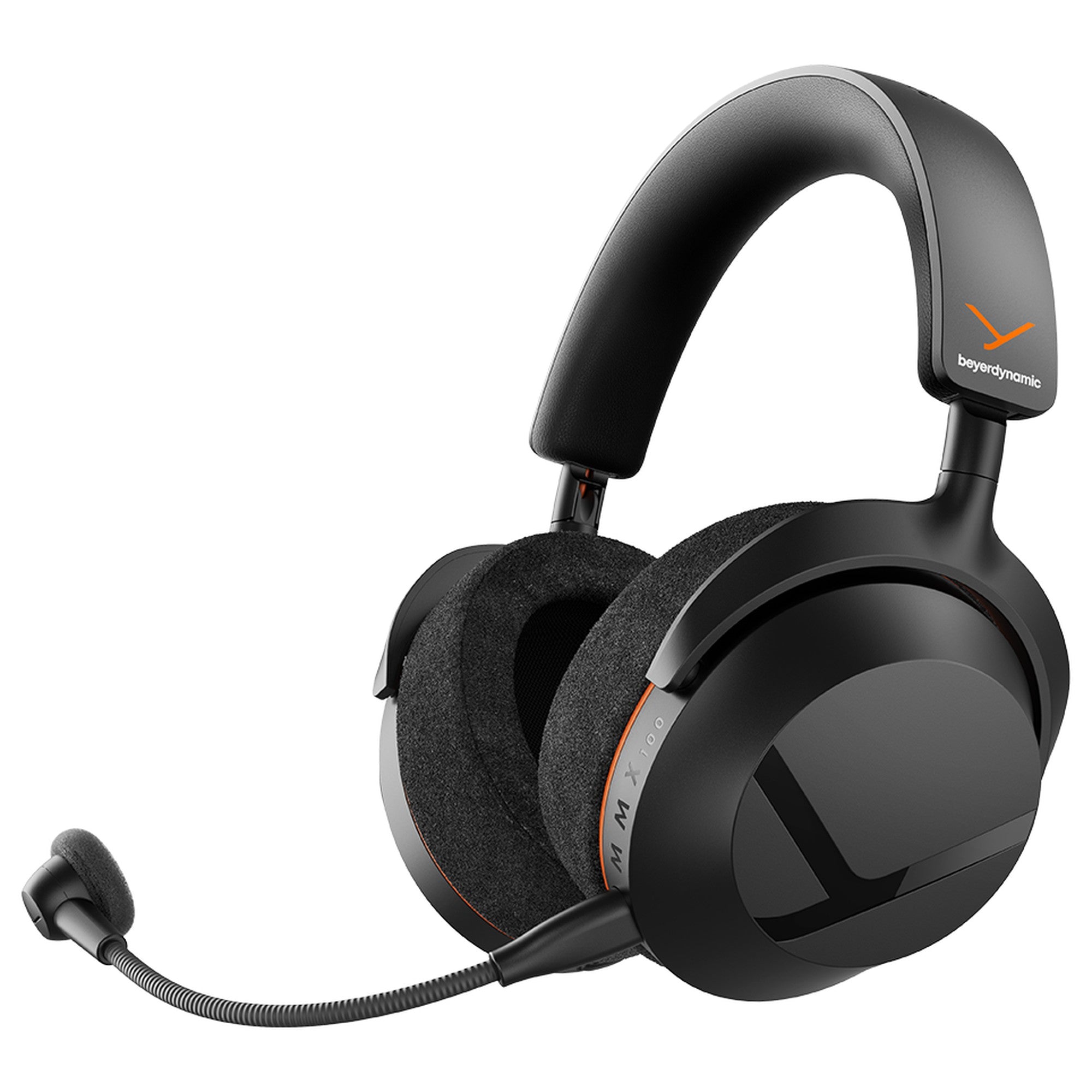 Beyerdynamic MMX 100 Wireless gaming headset in black, three-quarter view with META VOICE microphone