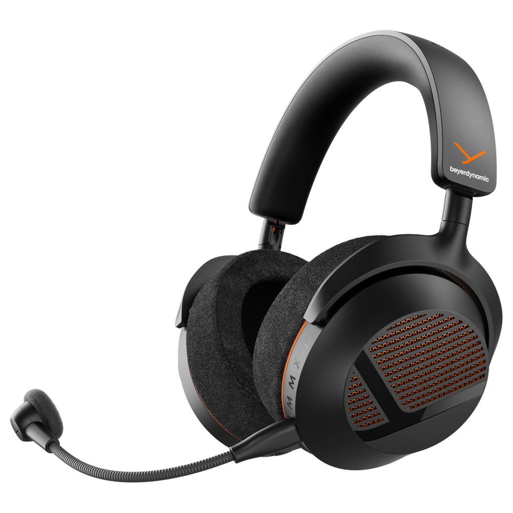Beyerdynamic MMX 130 Wireless open-back gaming headset in black, three-quarter view