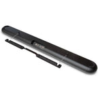 Black Bluesound Pulse Cinema soundbar with wall mount bracket, designed for premium TV audio and home entertainment.