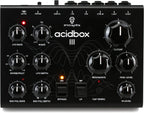 Erica Synths Acidbox III effects pedal with colorful knobs and input/output jacks, designed for sound modulation and synthesis.