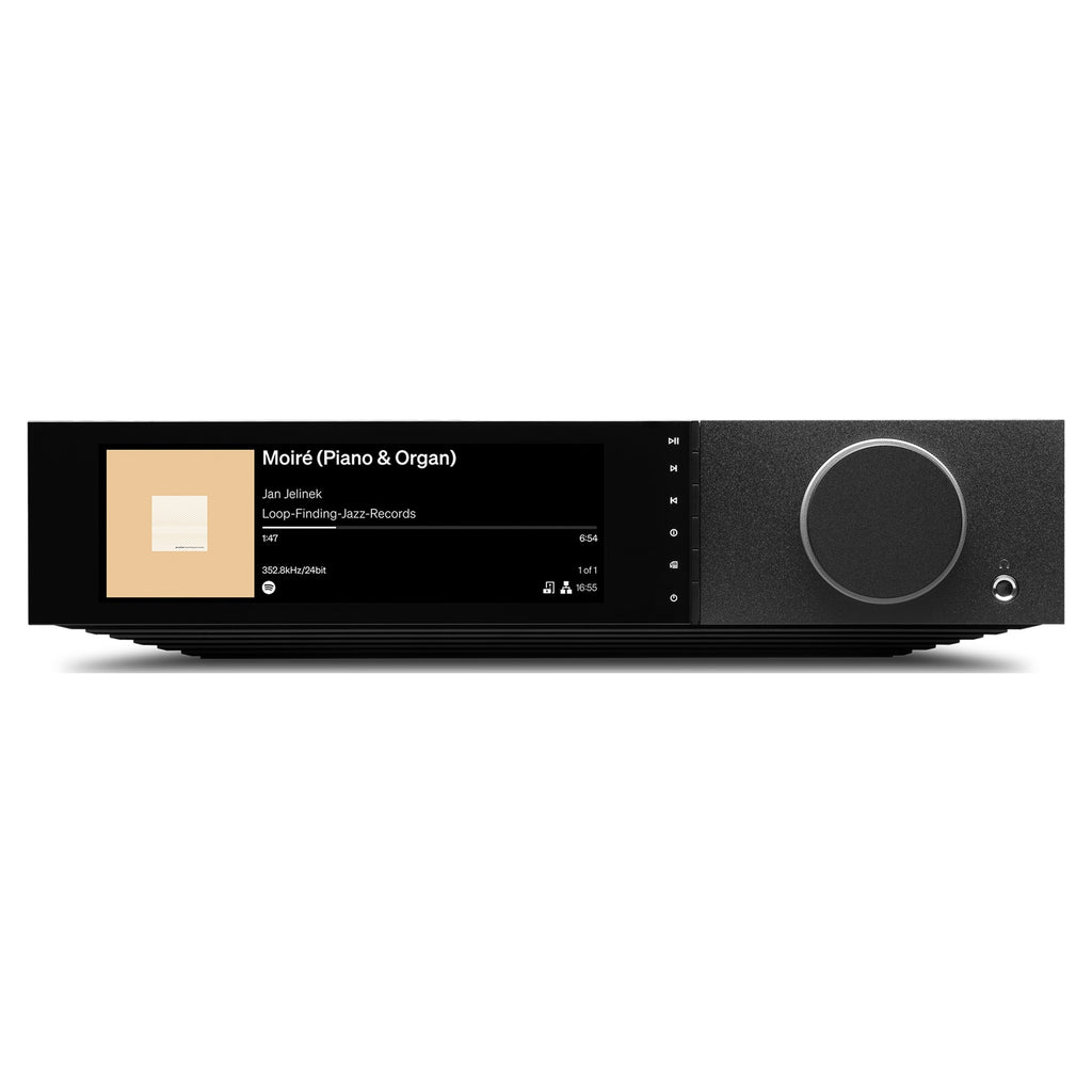 Cambridge Audio Evo 300 streaming amplifier, black, front view