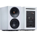 Cambridge Audio L/R S active bookshelf speakers, white, front view