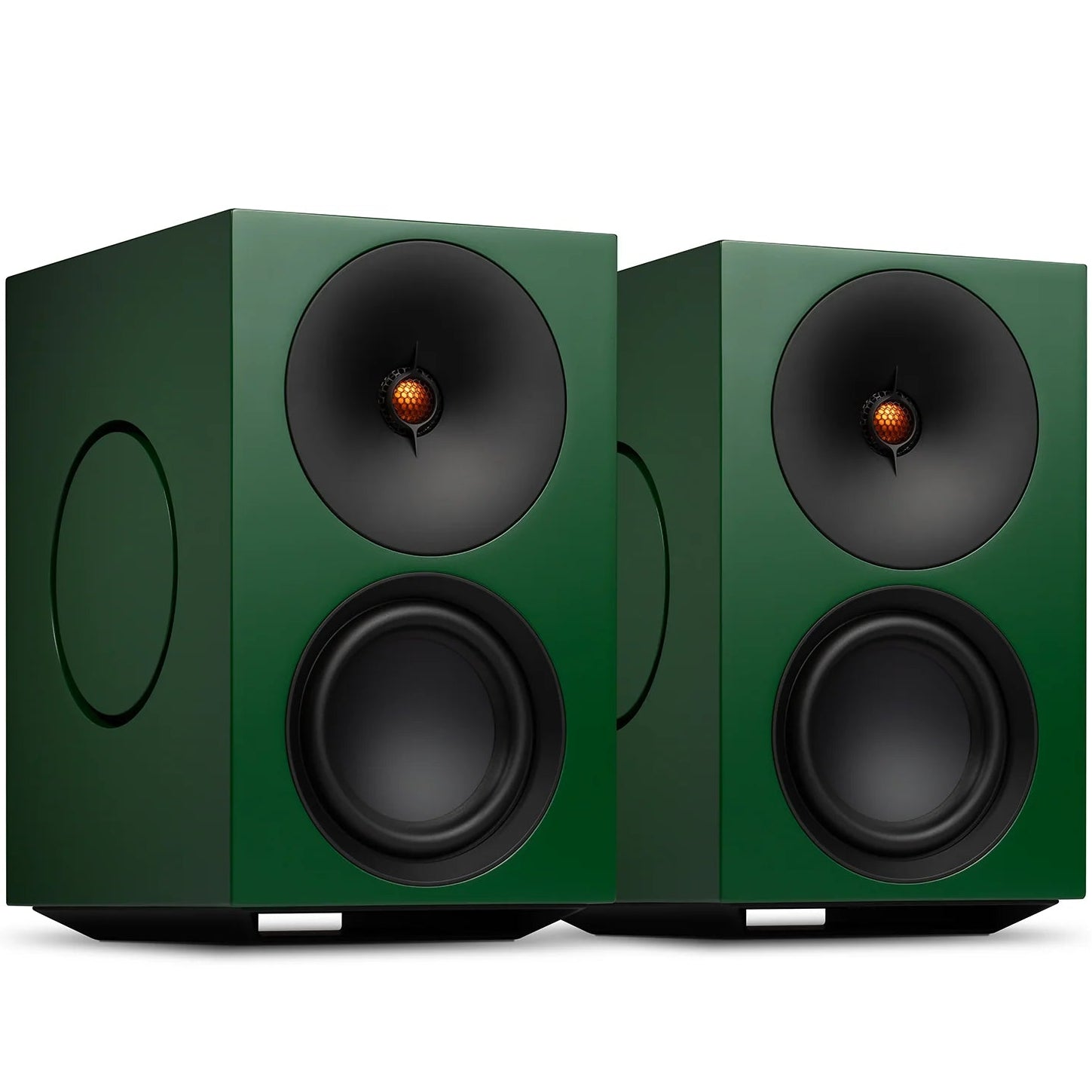 Cambridge Audio L/R X active bookshelf speakers, green, front view