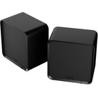 Eversolo SE100 passive bookshelf speakers showing sleek black cabinets and front grille with driver units.