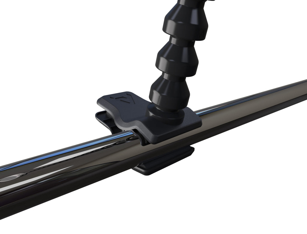Chrome clip-on microphone pop filter from Pop Audio, designed to reduce plosive sounds during recording.