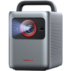 Nebula Cosmos 4K SE projector displaying a vibrant image on a wall, showcasing its high-resolution 4K display and sleek design.