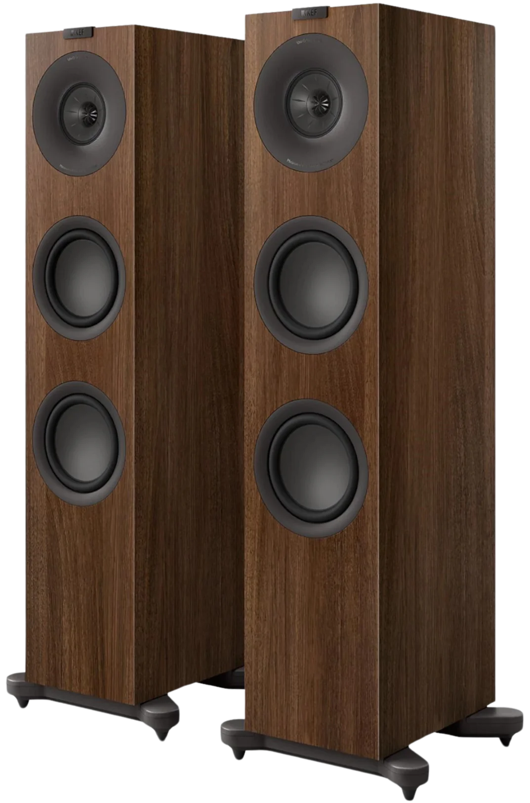 KEF Q7 Meta passive floorstanding speakers with sleek black finish, showcasing their tall, modern design and multiple speaker drivers.