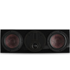 DALI Rubikore Cinema center speaker in high-gloss black with sleek design, ideal for home theater audio systems.