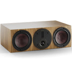 DALI Rubikore Cinema center speakers in natural walnut finish, showcasing sleek design and high-quality audio components.