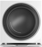 DALI Sub K-14 F subwoofer in white satin finish, showcasing its sleek design and compact size for home audio systems.
