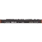 Sequential Prophet Rev2-16 synthesizer with 16-voice polyphony, featuring a sleek control panel and multiple knobs and buttons.