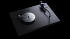 Pro-Ject Debut Pro S turntable in Satin Black with a close-up of the sub-platter and tonearm.