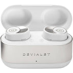 Devialet Gemini II wireless in-ear headphones, white charging case open