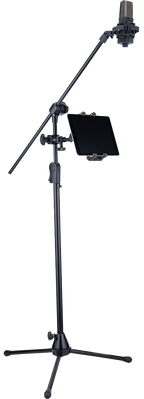 Hercules Stands HCDG-307B microphone multimedia stand with adjustable arm and sturdy base for studio and stage use.