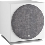 DALI Dali Sub E-12 F subwoofer with sleek black enclosure and front-firing driver, designed for deep bass in home audio systems.