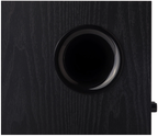 Black Edifier T5 powered subwoofer with sleek design, featuring a circular speaker grille and control panel on top.