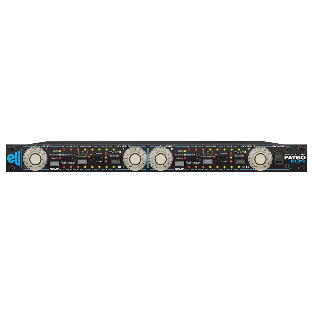Empirical Labs Fatso EL7x audio processor with sleek design and control knobs on a dark background.