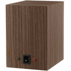 Epos ES-7N passive bookshelf speakers in black with semi-walnut finish, showing the rear connections and design details.