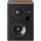 Epos ES-7N passive bookshelf speakers in black walnut finish, showing the front view with drivers and sleek design.