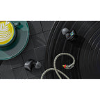 FiiO FH3 wired in-ear headphones, black cable view