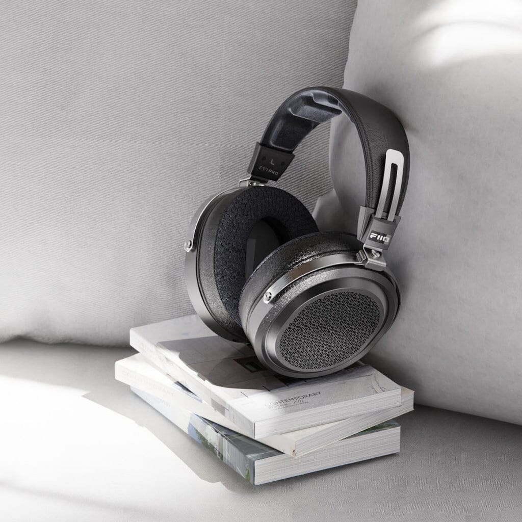 FiiO FT1 Pro open-back planar headphones, close-up detail in black