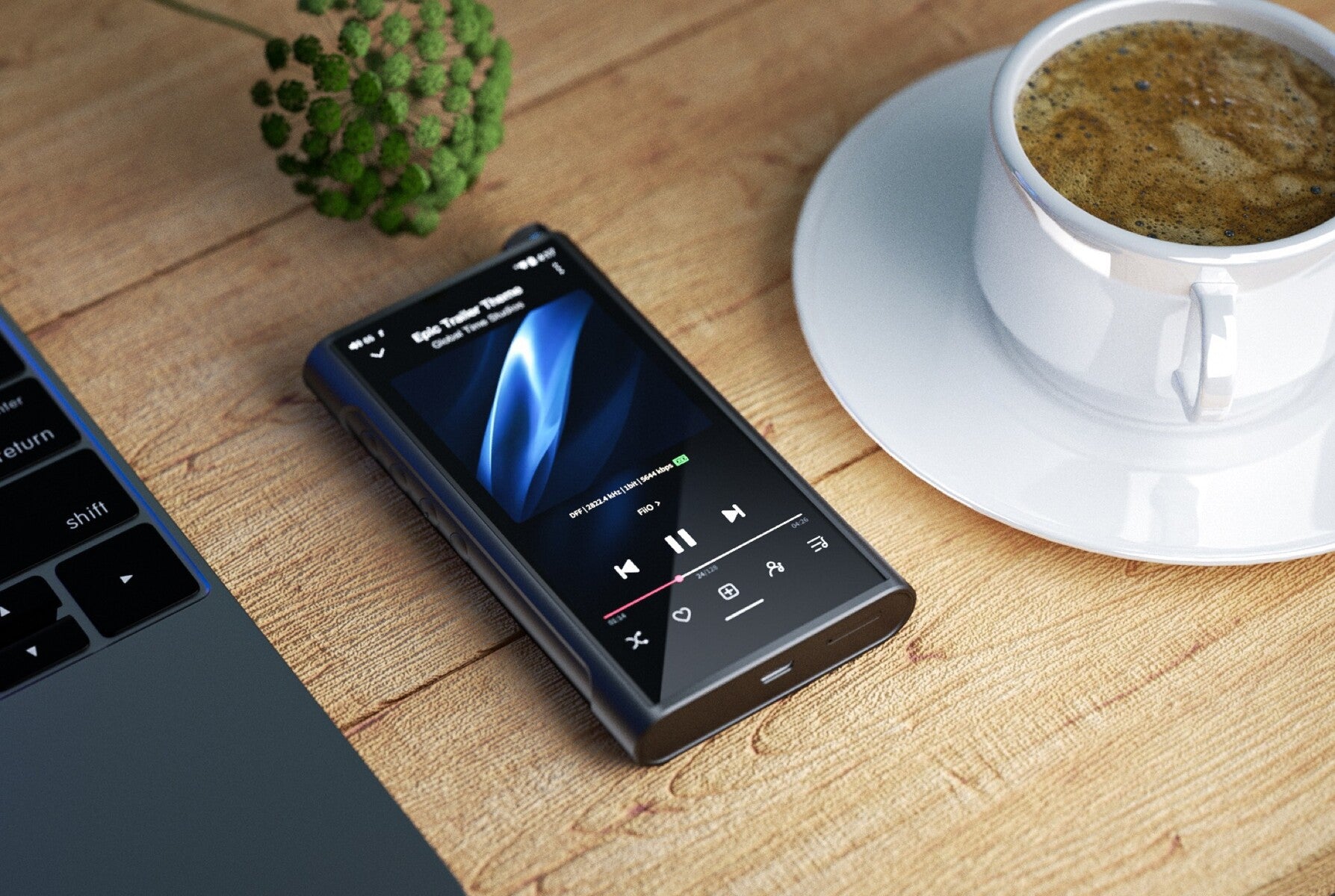 FiiO M15S portable music player with large screen and sleek black design, showcasing high-resolution audio playback.