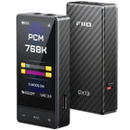 FiiO QX13 portable DAC and headphone amplifier with ES9027PRO chip, compact design for high-quality audio enhancement.