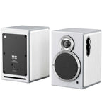 FiiO SA1 desktop speakers in white, featuring sleek design with dual speaker units and modern audio equipment appearance.
