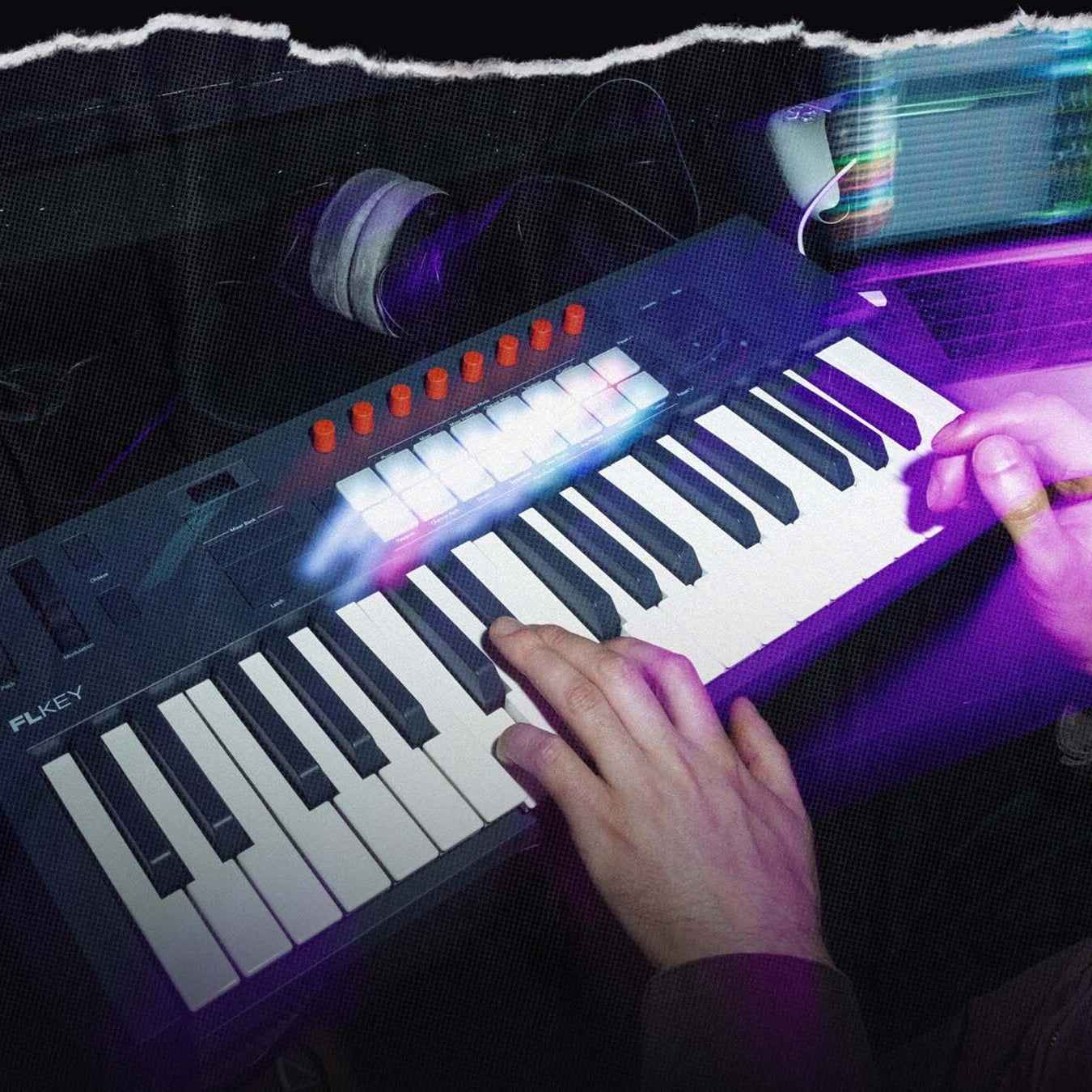 Novation FLkey 2 37 MIDI keyboard with pitch and modulation wheels, compact design, and illuminated keys for music production.