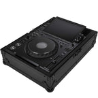 Open AlphaTheta FLT-3000X DJ flight case designed for CDJ-3000X, showing padded interior and secure compartments.