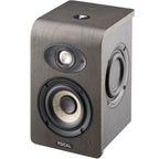 Focal Shape 40 active nearfield monitors showing sleek black speaker units with control panels on a studio desk.