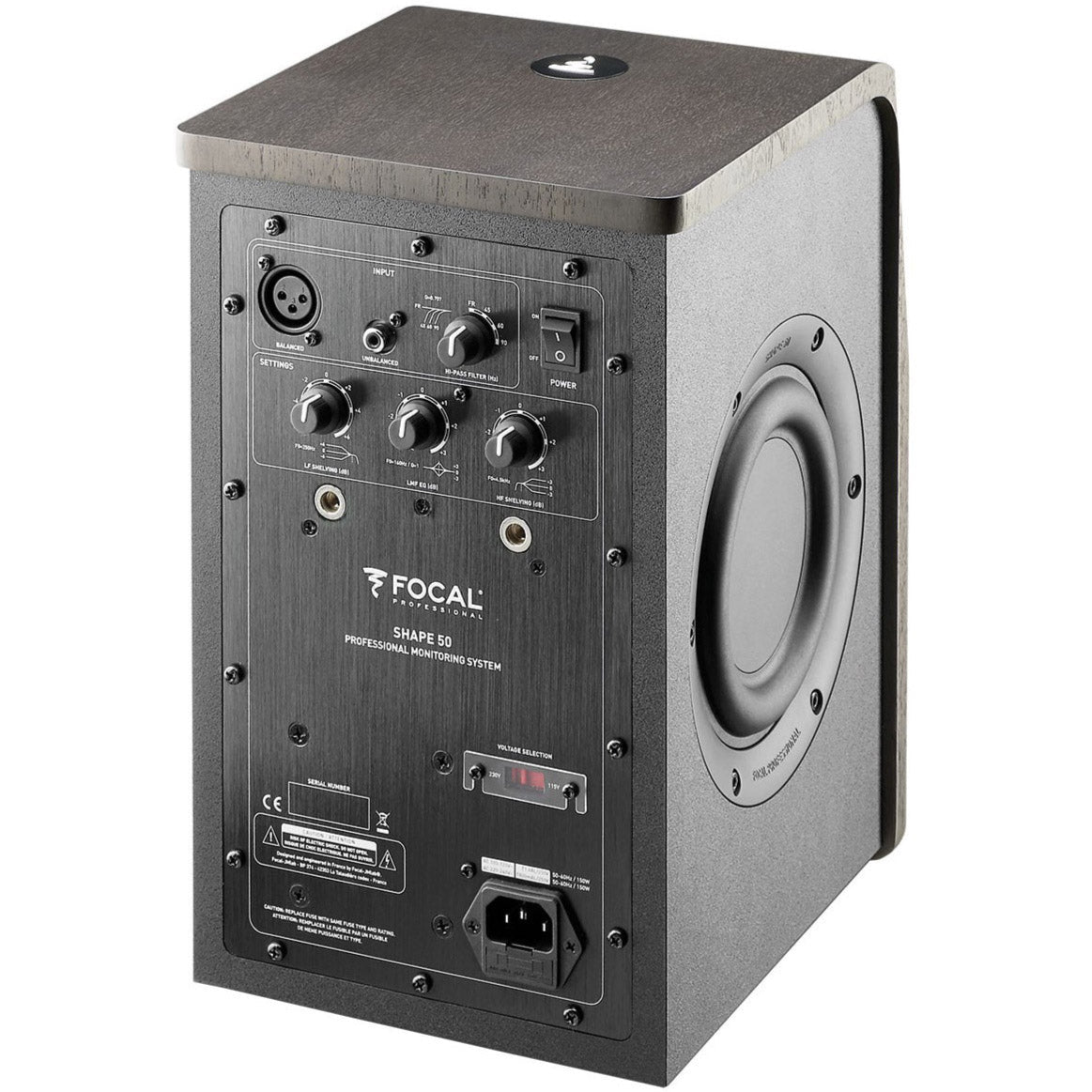 Focal Shape 50 active nearfield monitor speaker with sleek black design and front driver, used for professional audio monitoring.