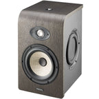 Focal Shape 65 active nearfield monitors with sleek black finish and front-facing controls for professional audio mixing.