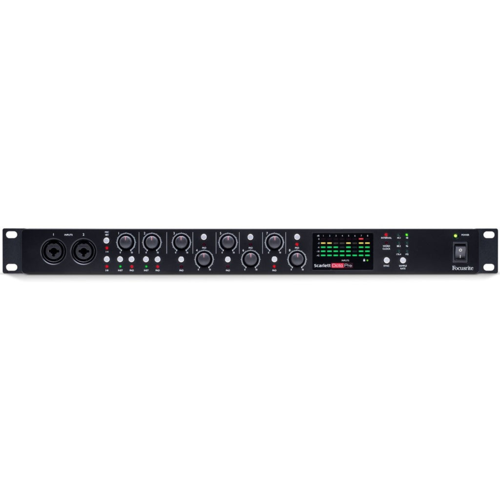 Focusrite Scarlett OctoPre microphone preamp with multiple input channels and professional audio interface features.