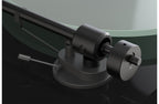 Pro-Ject T1 EVO turntable with sleek design, featuring a wooden plinth and tonearm, shown from a side angle.