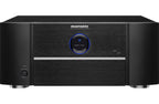 Marantz MM7055 stereo amplifier with multiple audio control knobs and sleek black design.