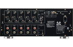 Marantz MM7055 stereo amplifier with multiple input ports and sleek black design, showcasing high-performance audio equipment.