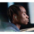 Bowers & Wilkins Pi6 wireless in-ear headphones with sleek black earbuds and compact charging case on a white background.