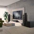KEF Q7 Meta passive floorstanding speakers shown in black finish with sleek design and multiple driver arrangement.