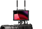 Hollyland Pyro 7 video monitor set showing two compact, professional-grade Hollyland monitors with screen and control buttons.