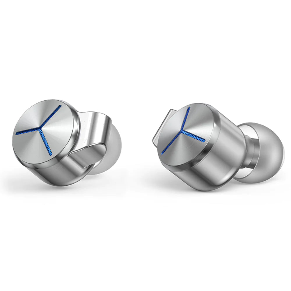 Silver FiiO FA7S in-ear headphones with sleek design and detachable cables, showcasing their premium build and fit.