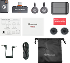 Hollyland Lark M2S Mini Combo (2RX - Camera & USB-C) wireless microphone system, detail view.