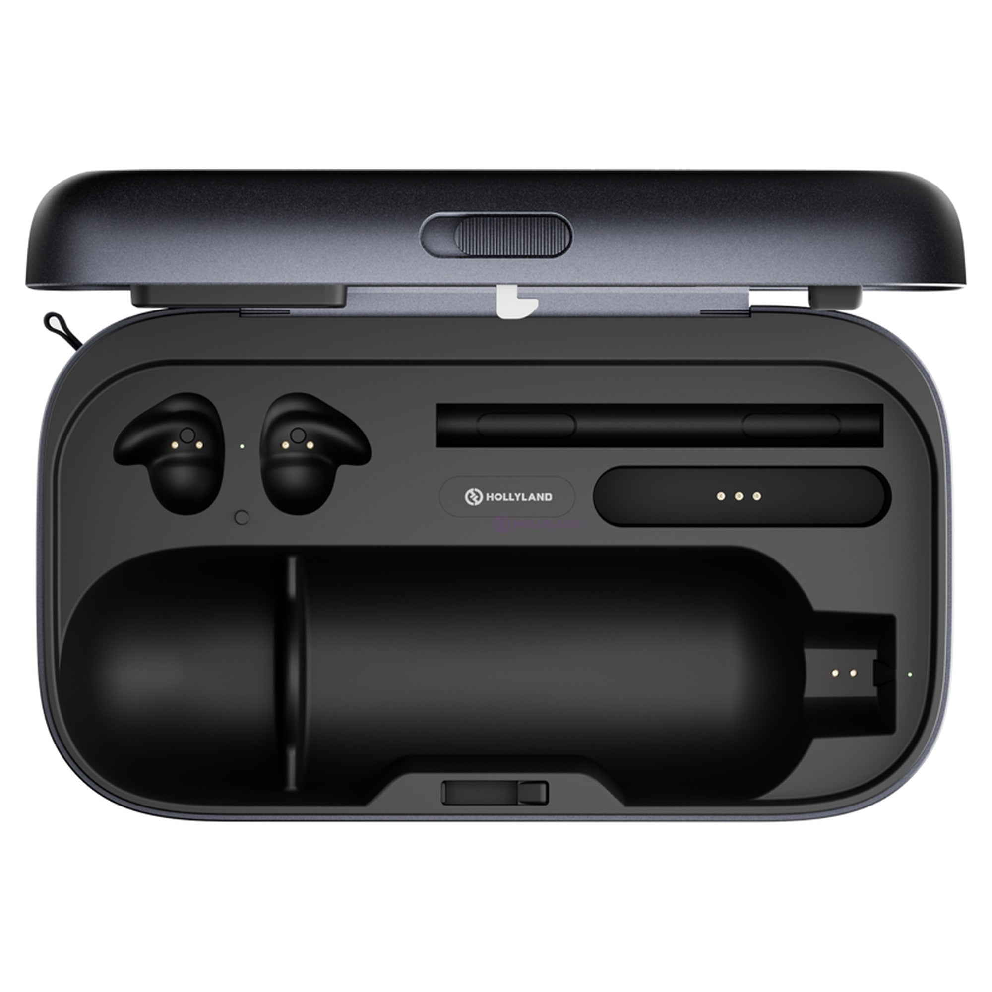Hollyland MELO P1 charging case with microphone and earphones
