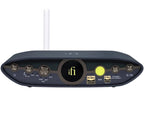 iFi Audio Zen Blue 3 Bluetooth music streamer with sleek black design and front display, connected to audio equipment.