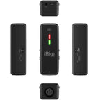 IK Multimedia iRig Pre HD audio interface connected to a microphone, showing compact design and input ports on a clean background.