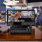 Rode RodeCaster Video editing controller with multiple buttons and knobs for professional video production and audio mixing.