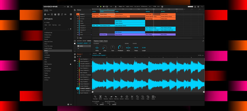 Native Instruments Maschine 3 Bundle music production software with sampler interface and control surface in a sleek design.