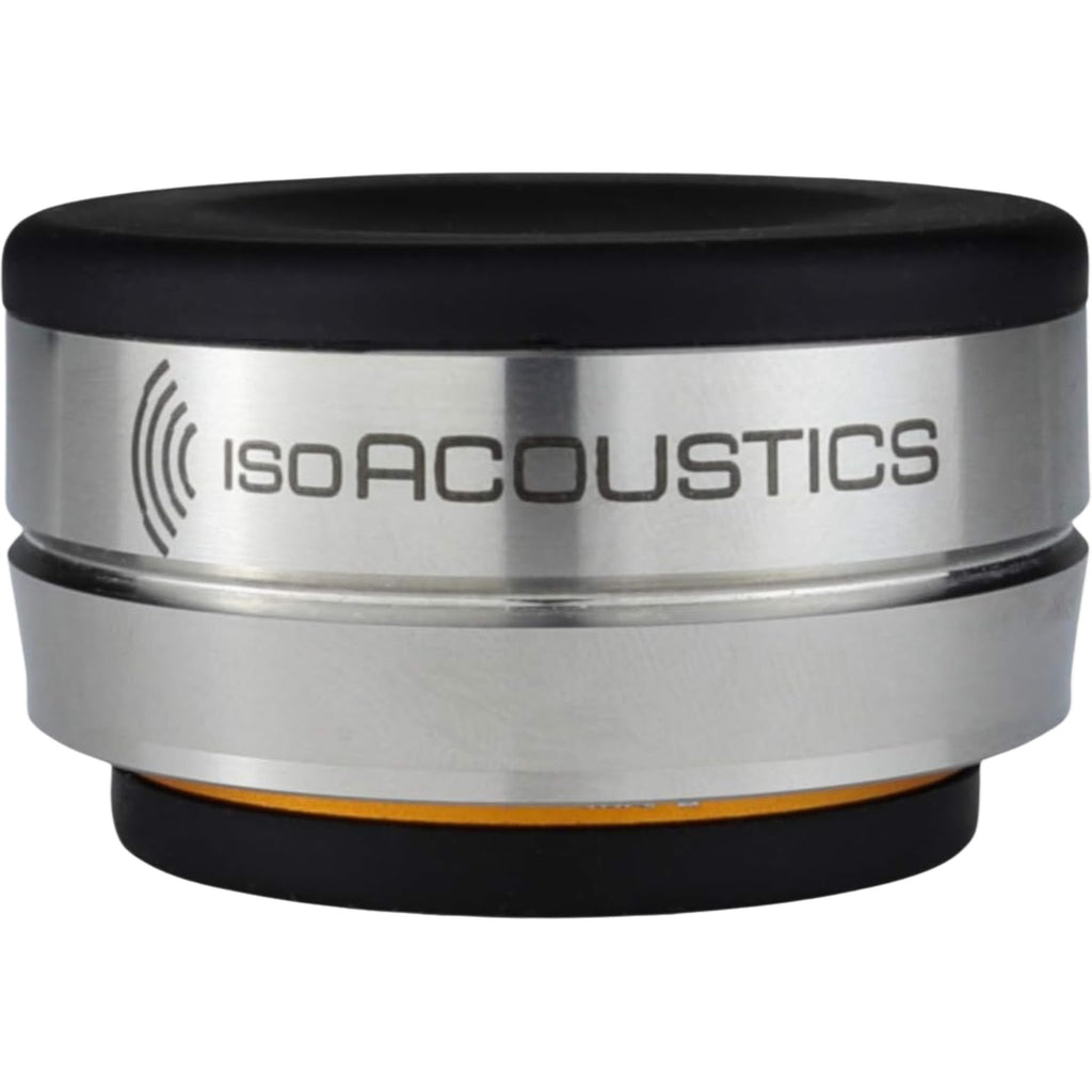 IsoAcoustics Orea Bronze speaker stands with a sleek bronze finish, designed to elevate and stabilize audio speakers.